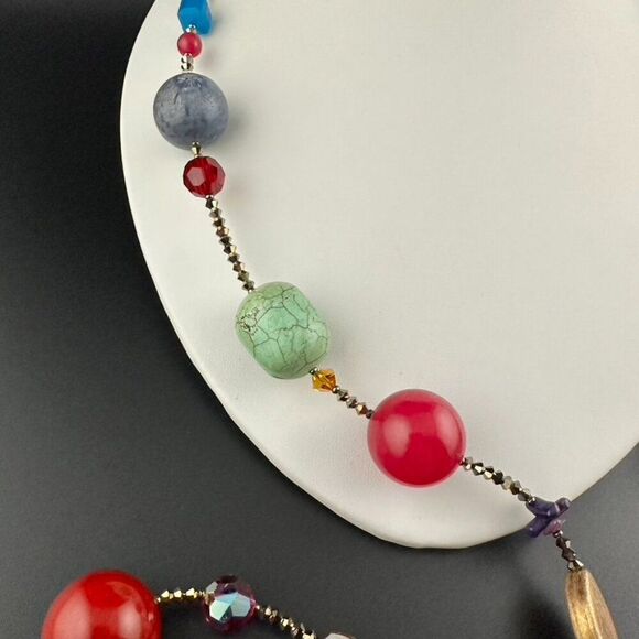 Emily Ray Colorful Multi Stone & Crystal Long Statement Necklace - Picture 6 of 9